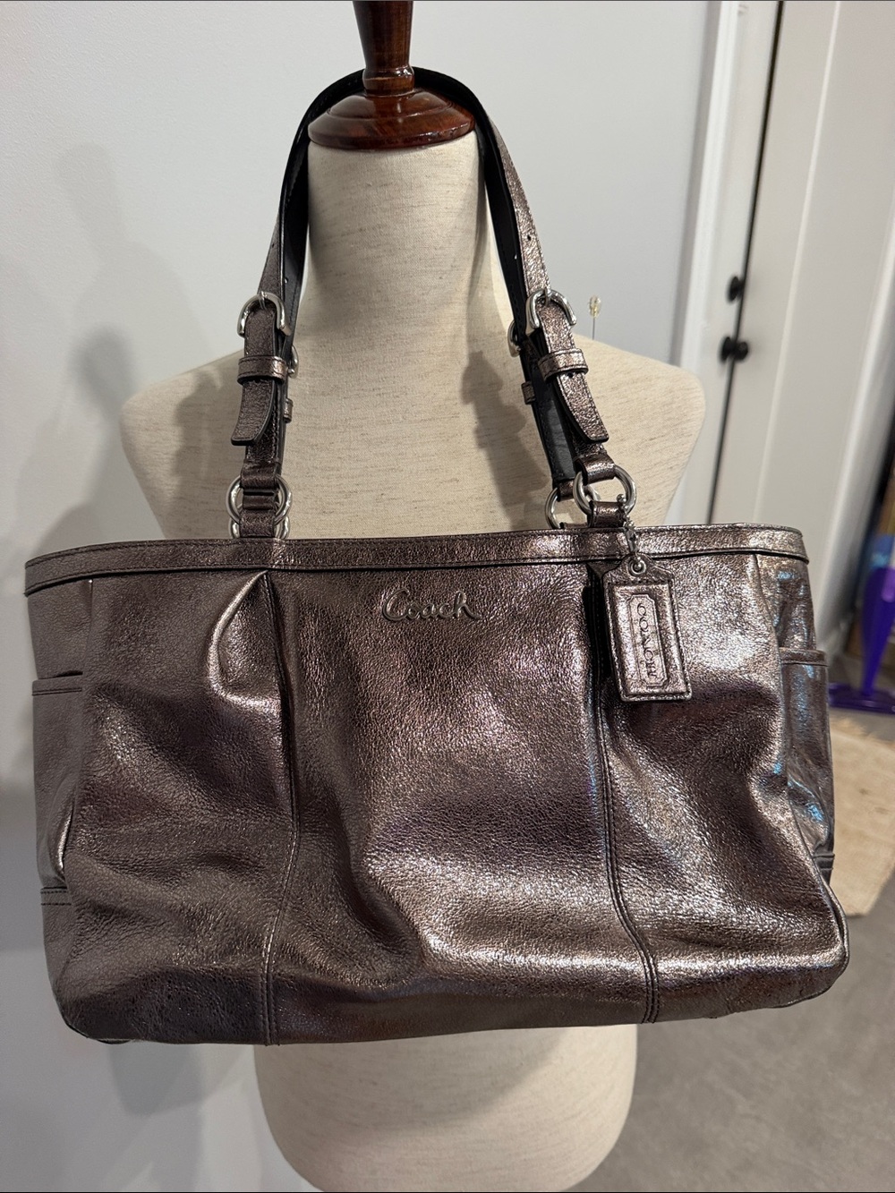 Coach Metallic Silver Leather Tote